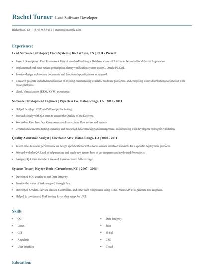Lead Software Developer Resume