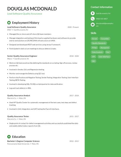 Lead Software Quality Assurance Resume