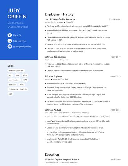 Lead Software Quality Assurance Resume