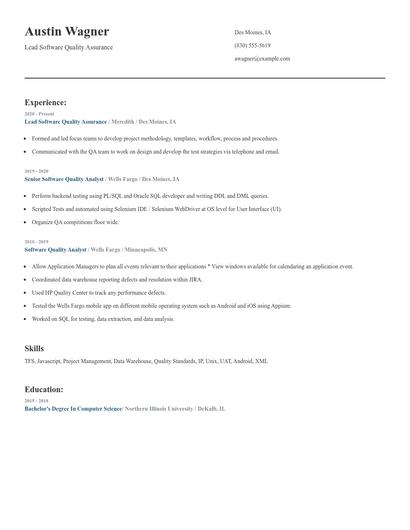 Lead Software Quality Assurance Resume