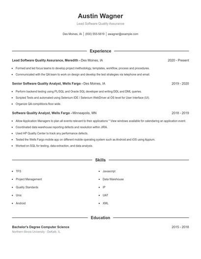 Lead Software Quality Assurance Resume