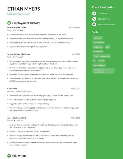 Lead Software Tester Resume