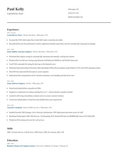 Lead Software Tester Resume