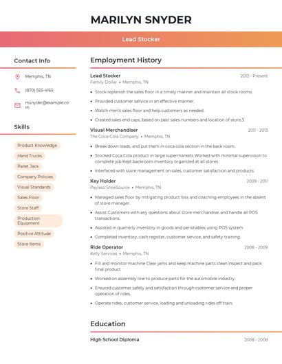 Lead Stocker Resume