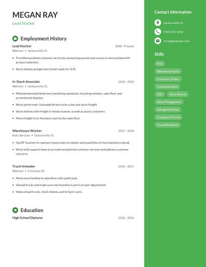 Lead Stocker Resume