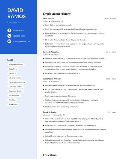 Lead Stocker Resume