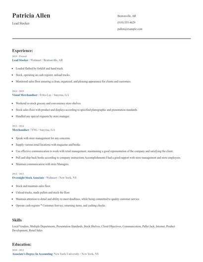 Lead Stocker Resume