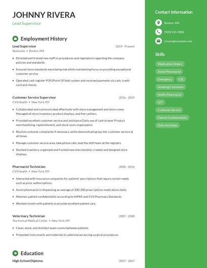 Lead Supervisor Resume
