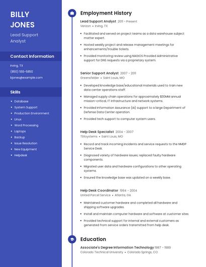 Lead Support Analyst Resume