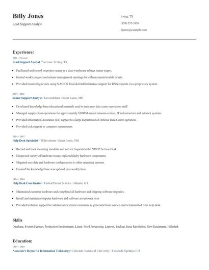 Lead Support Analyst Resume