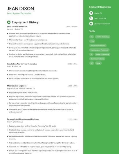 Lead System Technician Resume