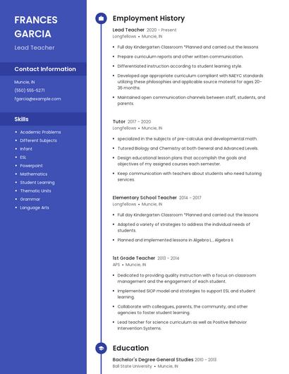 Lead Teacher Resume