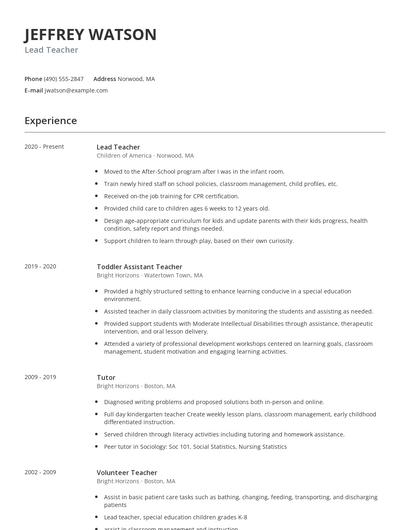 Lead Teacher Resume
