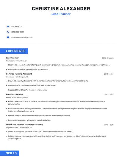 Lead Teacher Resume