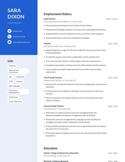 Lead Teacher Resume