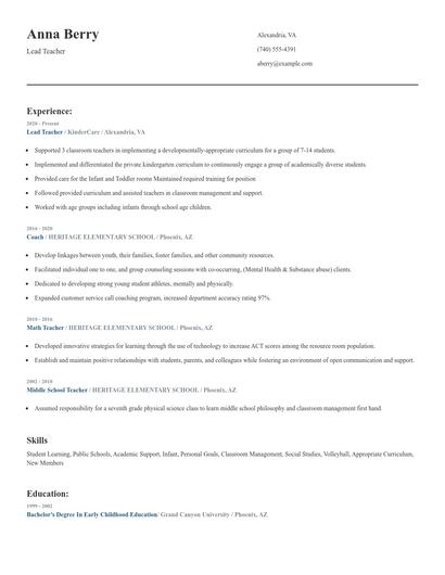 Lead Teacher Resume
