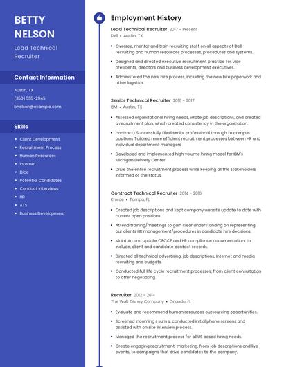 Lead Technical Recruiter Resume