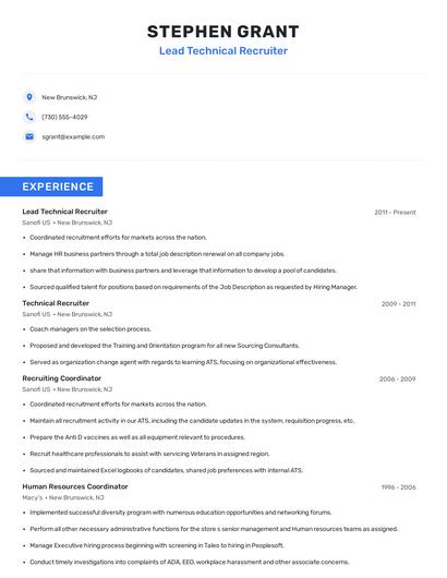 Lead Technical Recruiter Resume