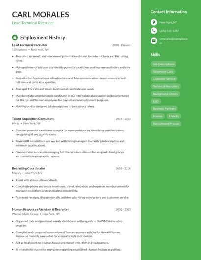 Lead Technical Recruiter Resume