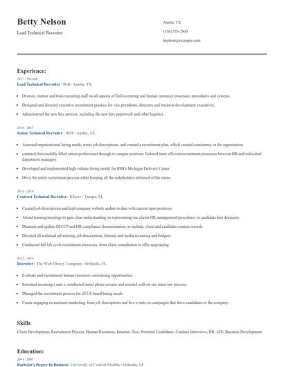 Lead Technical Recruiter Resume