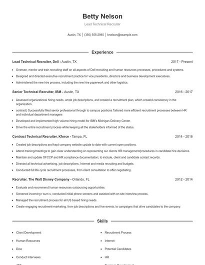 Lead Technical Recruiter Resume