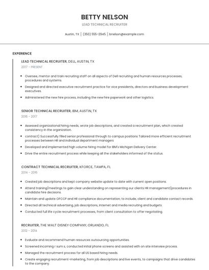 Lead Technical Recruiter Resume