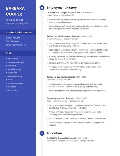 Lead Technical Support Specialist Resume