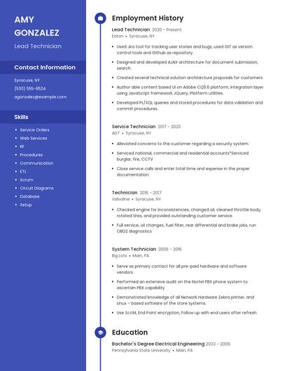 Lead Technician Resume