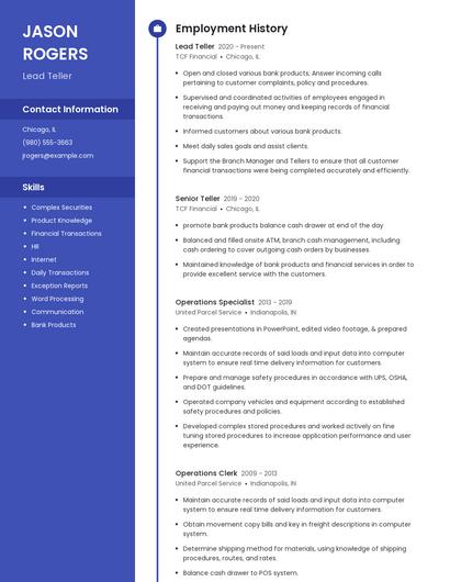 Lead Teller Resume