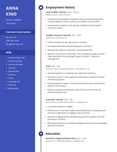 Lead Toddler Teacher Resume