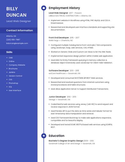 Lead Web Designer Resume
