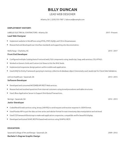 Lead Web Designer Resume
