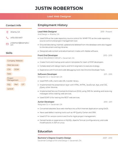 Lead Web Designer Resume