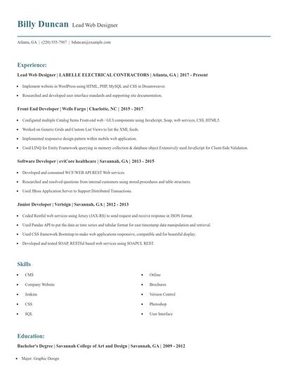 Lead Web Designer Resume