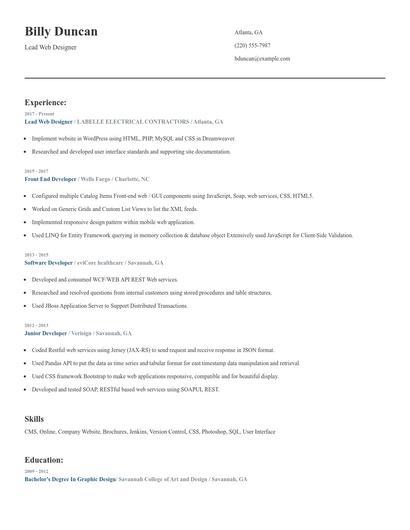 Lead Web Designer Resume
