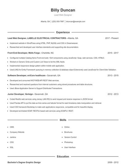 Lead Web Designer Resume
