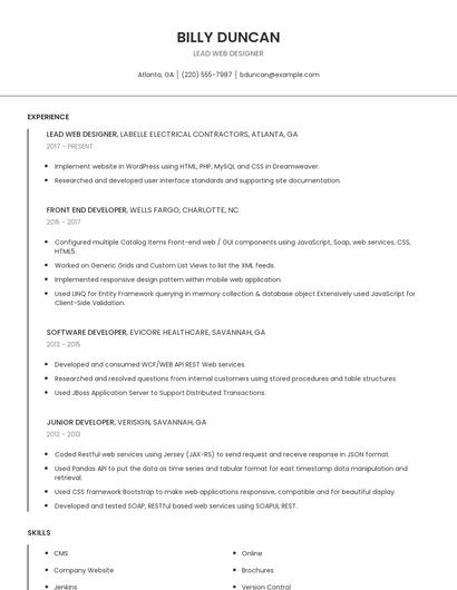 Lead Web Designer Resume