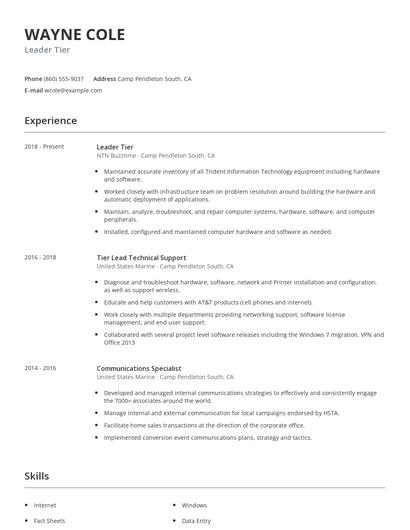 Leader Tier Resume