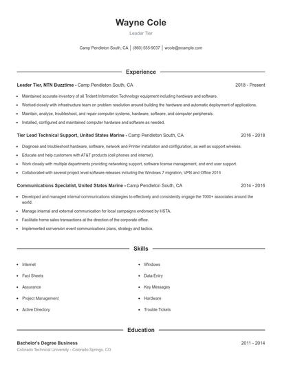 Leader Tier Resume