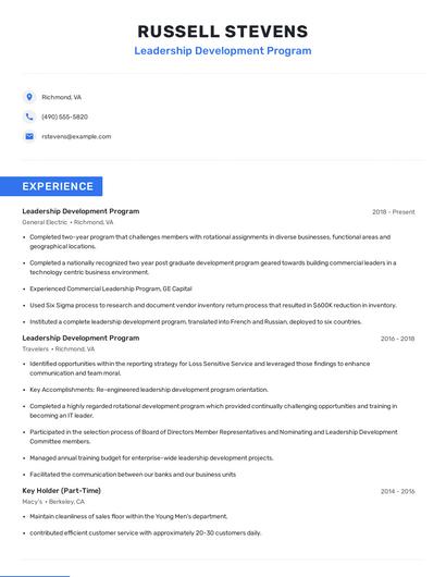 Leadership Development Program Resume