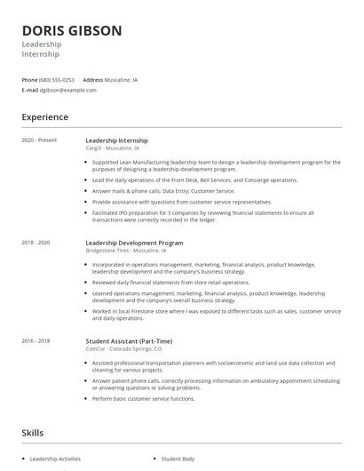 Leadership Internship Resume