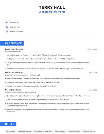 Leadership Internship Resume