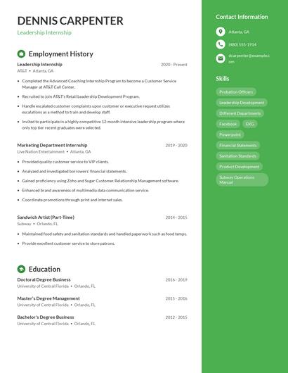 Leadership Internship Resume