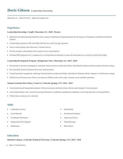 Leadership Internship Resume