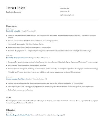 Leadership Internship Resume