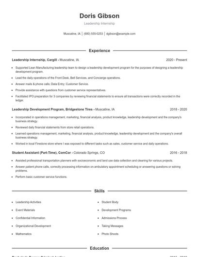 Leadership Internship Resume