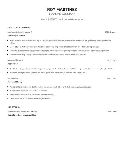 Learning Assistant Resume
