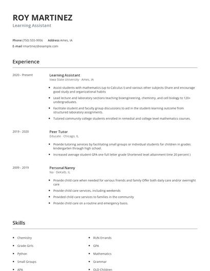 Learning Assistant Resume