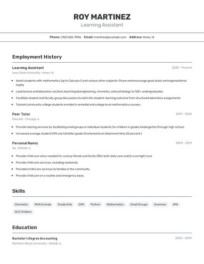 Learning Assistant Resume