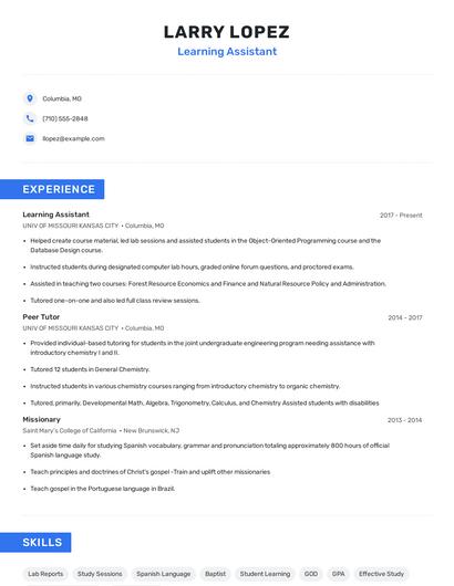 Learning Assistant Resume